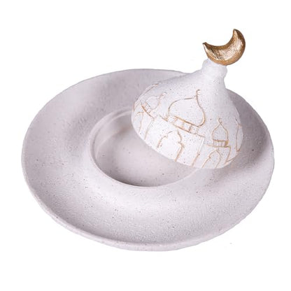 Ramadan Eid Home Decorations for Home 2025 Gold and White Mosque Tower Islamic Eid Mubarak decore - size: 9.06*9.06*5.91in