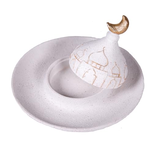 Ramadan Eid Home Decorations for Home 2025 Gold and White Mosque Tower Islamic Eid Mubarak decore - size: 9.06*9.06*5.91in