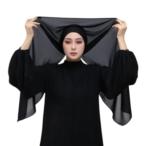 Instant Chiffon Hijab Set 3-in-1 Scarf with Built-in Magnets and Undercaps Head Wraps with Model Cap - color: Black 1
