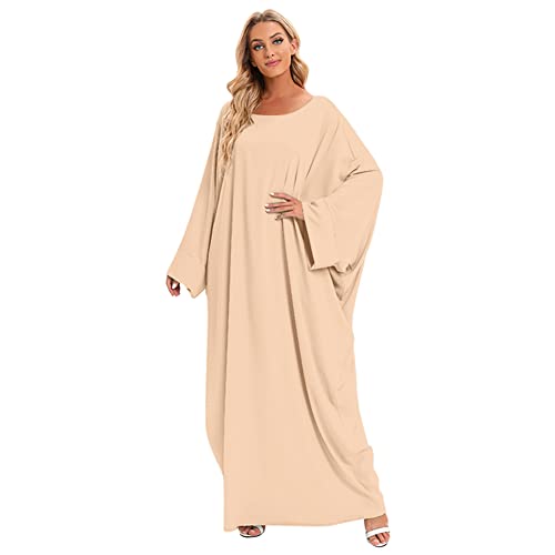 Muslim Dress for Women Pakistani Kaftan Abaya Robe + Hijab Arabic Islamic Prayer Clothes Dubai Outfits - color: Apricot Set