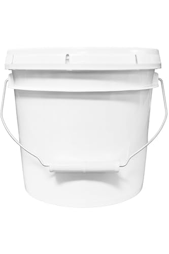 1-Gallon Bucket with Airtight Lid – Made in USA, Food Grade BPA Free Plastic, Heavy Duty Multi-Use, Metal Handle with Grip, Stackable Storage – White, 1 Pack - color: White, size: 1