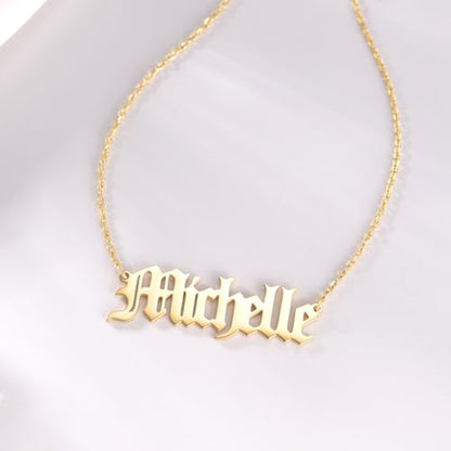 TinyName Custom Name Necklace Personalized 18K Gold Plated Nameplate Customized Jewelry Gift for Women - color: Old English Necklace