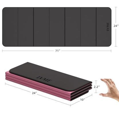 LVME Foldable Yoga Mat, 71"x24"x1/3" Thick, Non Slip Exercise Mat | SGS Certified POE, Fitness Travel Mat, Easy To Store, Foldable for Exercise, Yoga, Pilates, Home Workouts - color: Obsidian Black+Crimson