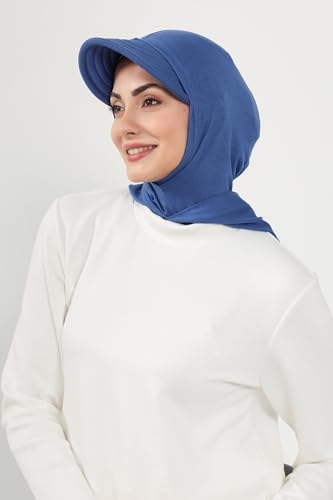 Aisha's Design Full Coverage Cotton Bonnet Hijab with Visor Modest Underscarf Bonnet - color: Indigo