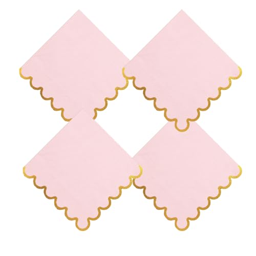 100 pack Pink Cocktail Napkins with Gold Foil Accents Scalloped Edges 5 x 5 inch Beverage Disposable Napkin Party Decoration Wedding Bridal and Baby Shower Dinner Lunch Supplies - color: Pink, size: 5" x 5" (Set of 100)