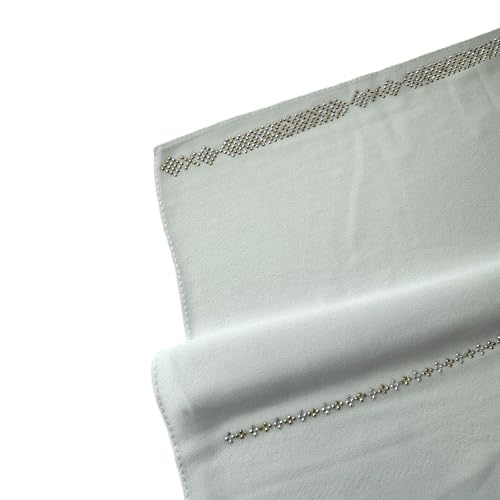Premium Chiffon Hijab Rhinestone Long Scarf Shawl Wrap for Women Head scarf for Muslim Wedding Party Gift Packed - color: 002wavy White