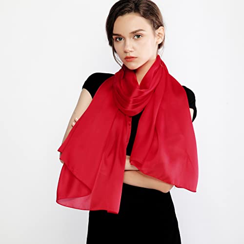 RIIQIICHY Women Shawls and Wraps for Evening Dresses Like Chiffon Silk Scarf Formal Silky Pashmina Shawls for Weddings - color: Red