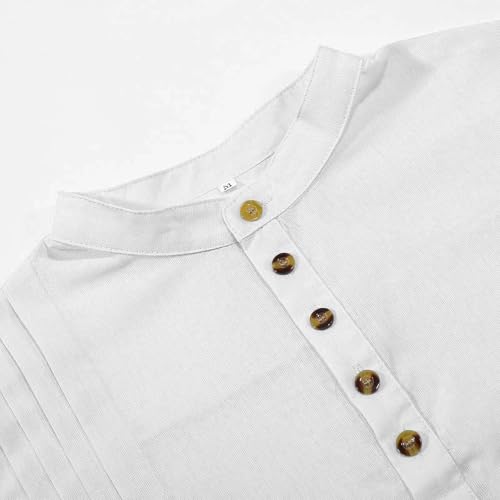 Mens Kaftan Thobe Button Down Casual Henley Shirts Long Sleeve Kurta Cotton Linen Muslim Gown Robe - color: White, size: 3X-Large