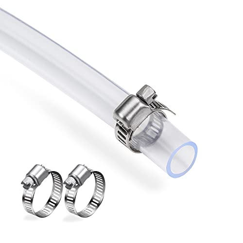 DAVCO 1" ID - 50 ft Clear Vinyl Tubing, Low Pressure Flexible PVC Tube, Heavy Duty UV Chemical Resistant Lightweight Plastic Vinyl Hose, BPA Free and Non Toxic, with 2 Stainless Clamps - size: 1"ID, style: 50 Feet