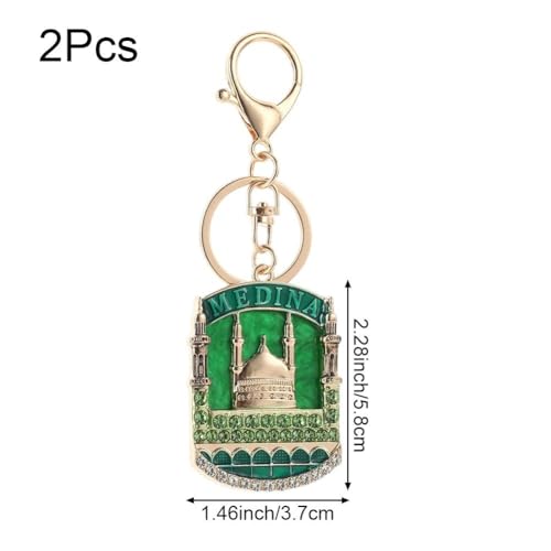 2 Pcs Sparkling Rhinestone Medina Mosque Keychain Purse Charm Islamic Keyring Pendant for Purse Bag Accessories
