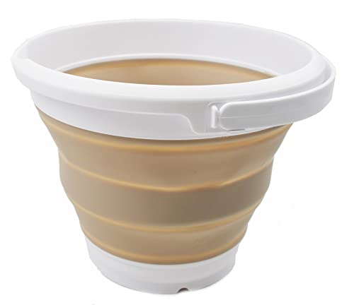 SAMMART 5.5L (1.4 Gallon) Collapsible Plastic Bucket - Foldable Round Tub - Portable Fishing Water Pail - Space Saving Outdoor Waterpot. (White/Latte, 1) - color: White/Latte