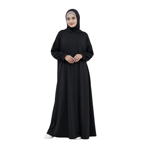 Abaya Muslim Women Hooded Dress Loose Sleeve Loose Maxi Modest Islamic Clothing Prayer Dress Kaftan - color: Black
