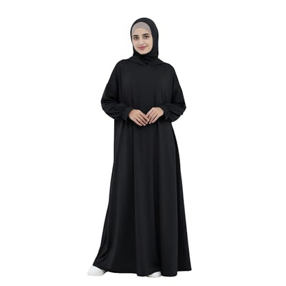 Abaya Muslim Women Hooded Dress Loose Sleeve Loose Maxi Modest Islamic Clothing Prayer Dress Kaftan - color: Black