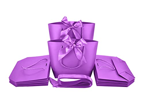 HUAPRINT Small Gift Bags with Handles, Purple, 12 Pack, 7.48×3.54×7.9 IN | Party Favor Paper Bags with Bow Ribbon for Birthday, Wedding, Bridesmaid, Holiday , Shopping, Presents - color: Purple