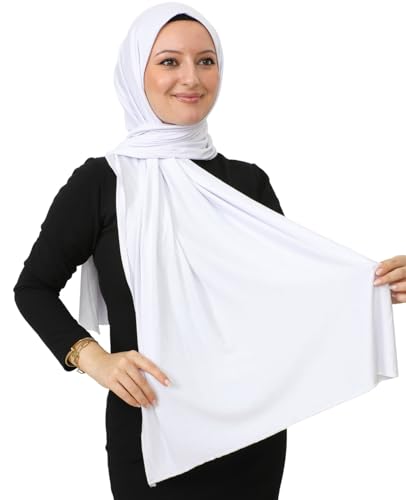Prien Hijab for Women Viscose Scarf Lightweight Muslim Hijabs Long Shawl Islamic Scarves Turkey Silk Headscarf for Womens - color: White