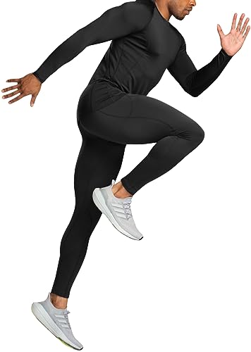 TSLA Men's Thermal Long Sleeve Compression Shirts, Athletic Base Layer Top, Winter Gear Running T-Shirt - color: Heatlock Round Neck Black, size: Medium