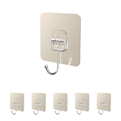 5-Pack Adhesive Lid Holder Hooks Compatible with Caraway Pan, Wall Hangers Without Nails, Self Adhesive Hooks Heavy Duty, Self-Adhesive Traceless Clear, Multiple Uses for Bathroom, Kitchen and Office