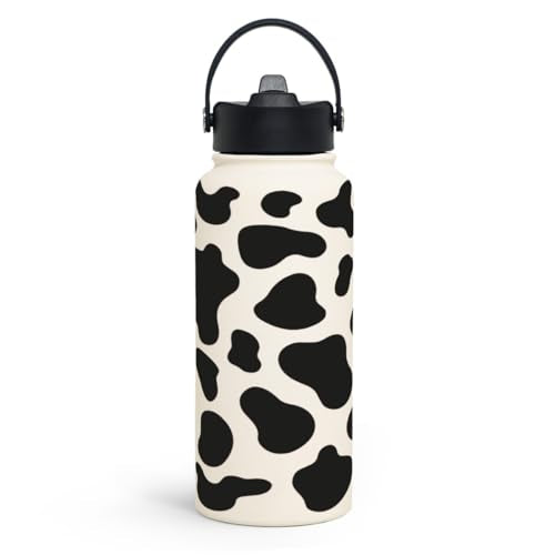 Cow Print Water Bottle 32oz Stainless Steel Vacuum Insulated with Lid, Cow Water Bottles for Gym Sports Travel Outdoor, Cow Gifts for Women Girls Birthday Christmas - color: Cow Print 1
