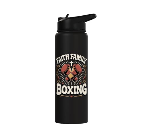 Faith Family Boxing Boxer Fighter Combat Sport Stainless Steel Insulated Water Bottle - color: Black