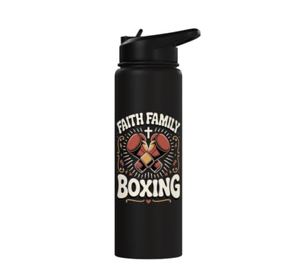 Faith Family Boxing Boxer Fighter Combat Sport Stainless Steel Insulated Water Bottle - color: Black