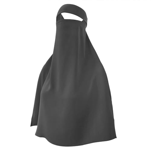 Single Layer Niqab, Soft Chiffon Muslim Veil Face Cover, One Layer Nose Piece, Hijab Prayer Face Mask for Women Men - color: Grey