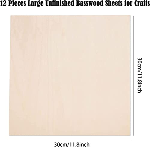 12 Pack 12 x 12 x 1/16 Inch-2 mm Thick Basswood Sheets for Crafts Unfinished Plywood Sheet Square Craft Wood Sheet Boards for DIY Projects, Architecture Models, Engraving, Wood Burning, Staining - size: 12 x 12 inch