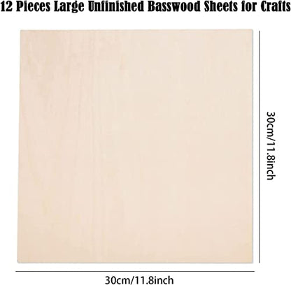 12 Pack 12 x 12 x 1/16 Inch-2 mm Thick Basswood Sheets for Crafts Unfinished Plywood Sheet Square Craft Wood Sheet Boards for DIY Projects, Architecture Models, Engraving, Wood Burning, Staining - size: 12 x 12 inch