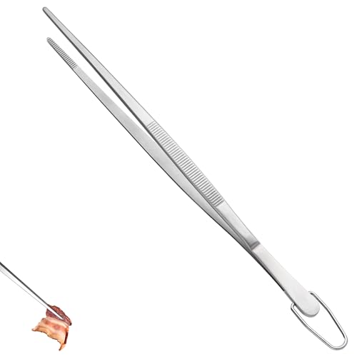 U-Taste 12in Long Kitchen Cooking Tweezer: 18/8 Stainless Steel Food-Grade Metal Food Tong, Flexible Pinching, Seamless-Welding, Sturdy and Non-Slip for Serving, Grilling, Frying, Baking (Pointed Tip) - size: 12in (pointed tip)