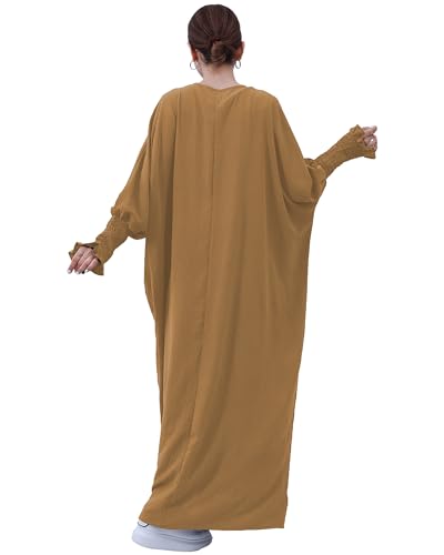Muslim Prayer Abaya Islamic Women's Khimar Pure Color Hijab Dress Long Sleeve Dubai Kaftan - color: Khaki