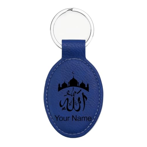 LaserGram Oval Keychain, Allah 2, Personalized Engraving Included (Dark Blue with Black) - color: Dark Blue With Black