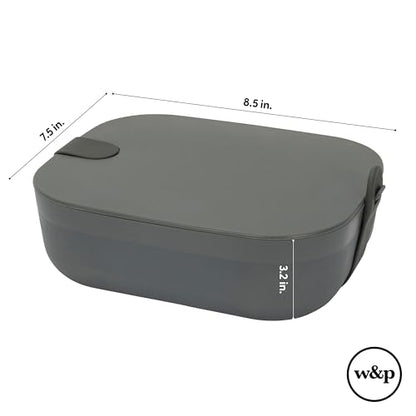 W&P Porter Bento Lunch Box, 3 Compartment Bento Box Portable Adult Lunch Box with Snap Strap- Food Container, BPA Free, Dishwasher and Microwave Safe, Charcoal, Medium - color: Charcoal