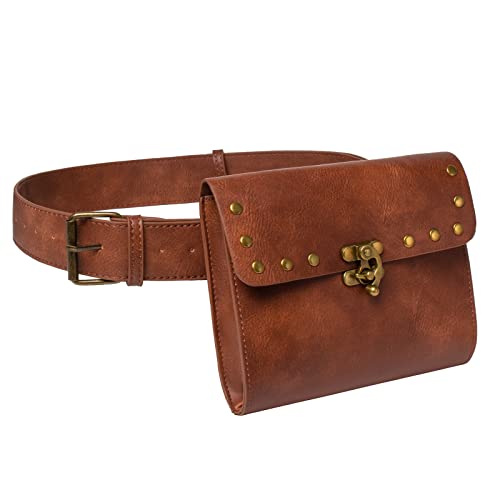 Belt Pouch Waist Bag Fanny Pack Medieval Vintage Leather Pouch Cellphone Holder Holster Carry Belt Purse Pocket Casual Hiking Festival Renaissance Faire Costume Props Travel Wallet (H2-Brown) - color: H2 - Brown