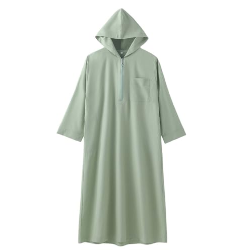 Xiaojmake Dubai Abaya Thobe Elegant Ramadan for Boys Zip Arabic Prayer Clothes with Pockets Islamic Muslim Outfits 3-15Y - color: Green, size: 12-13 Years