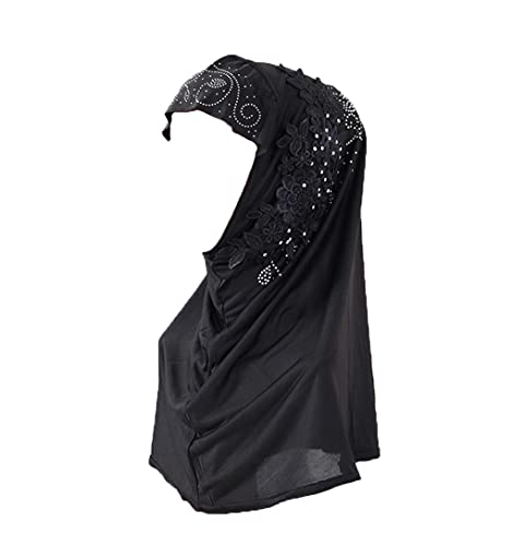 Women Soft One Piece Hijab Long Muslim Turban Islamic Full Head Scarf - color: Black/Flower