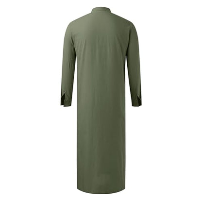 Men’s Muslim Islamic Thobe Robe Kaftan Long Sleeve Jubba Arabic Saudi Style Embroidered Formal Gown A11 - color: Green, size: Large