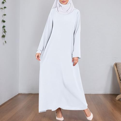 Muslim Prayer Dresses for Women Long Sleeve Maxi Dresses 2026 Spring Outfits Casual Loose Travel Vacations Dress - color: White, size: X-Large