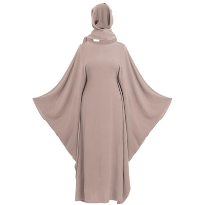 ODIZLI Abayas For Women Muslim Dubai Full Cover Kaftan Shirt Dress Batwing Sleeve Prayer Dress With Hijab - color: Light Gray + Hijab, size: Two