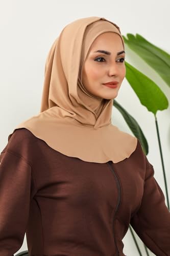 Aisha's Design Full Coverage%95 Cotton Bonnet for Women, Ready-to-Wear Hijab Bonnet Headscarf with Neck Coverage - color: Sand Brown