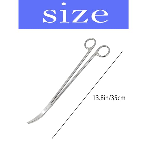 Aquarium Scissors, 13.8" Aquarium Scissors Extra Long,Stainless Steel Curved Scissors, Professional Aquarium Plant Scissors, Silver