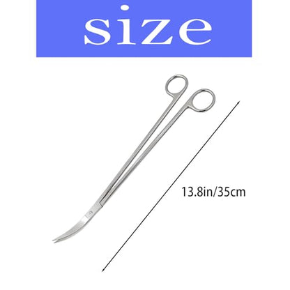 Aquarium Scissors, 13.8" Aquarium Scissors Extra Long,Stainless Steel Curved Scissors, Professional Aquarium Plant Scissors, Silver