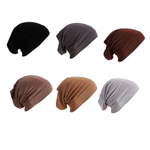 6 Pieces Inner Hijab Cap for Women Islam Muslim Turban Under Scarf Undercap Soft Jersey Bonnet Tube Cap - color: Black