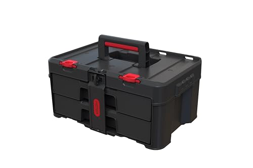 Keter Stack N Rolling Tool Box Modular Storage System 4 Piece | Black and Red, Heavy Duty, Weatherproof, All Terrain Wheels, Durable, Easy to Use, Telescoping Handle - color: Black/Red, size: 4PC System