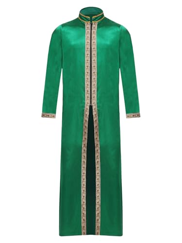 Jhaoyu Men Abaya Dress Kaftan Thobe Muslim Gown Maxi-muslim Shirt Dubai Robes Prayer Robe - color: Dark Green, size: Large
