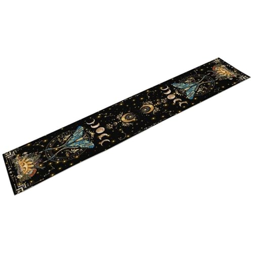Gothic Moth Table Runner, Boho Gothic Sun Moon Phase Wildflower Mystical Witchy Farmhouse Coffee Table Runner for Home Kitchen Dining Patio Holiday Party 13x36in - color: Moth-5, size: W13''xL36''