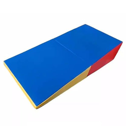 LICOME Folding Incline Gym Mat Tumbling Cheese Wedge Design for Gymnastics, Martial Arts, Dance, Yoga And Stretch Training，After It Can Be Used As A Jumping Box - color: Blue Yellow Red, size: 120x60x35cm