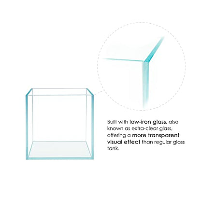 Cube Rimless Frameless Extra Clear All Glass Aquarium, Low Iron Glass Tank, 5mm Glass, White Leveling Mat Included, w/Lids Options - size: 2 GAL 7.8x7.8x7.8 in