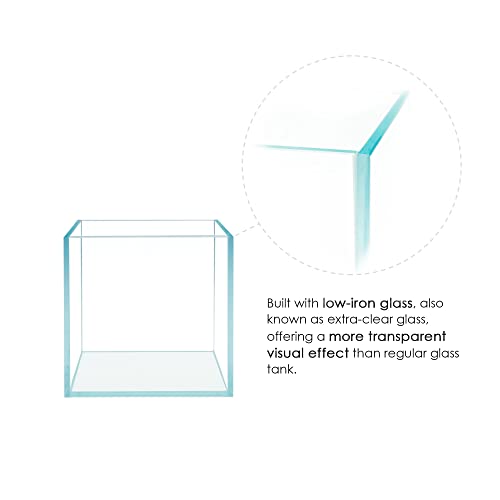 Cube Rimless Frameless Extra Clear All Glass Aquarium, Low Iron Glass Tank, 5mm Glass, White Leveling Mat Included, w/Lids Options - size: 7 GAL 11.8x11.8x11.8 in