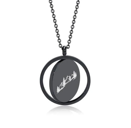 Religious Christian Cross/Freemasonry/Mountain Forest Jewelry 25mm Stainless Steel Round ID Tag Spinner Pendant Necklaces,Hiking Camping Lover Gift - style: Black-Mountain Forest