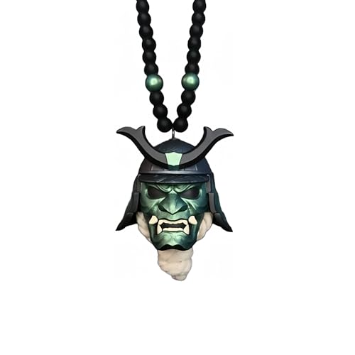 Hanging Pendant with Samurai Helmet Hannya Japanese Oni Rear View Mirror Charm, Fashion Pendant Car Decoration Auto Ornament Accessories Hang Charm (Green) - color: Green