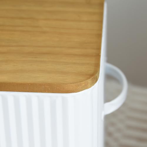 EMAX HOME Vertical Stripes Extra Large Space Saving Farmhouse Bread Box with Wood Lid - Holds 2 Loaves - White Vertical Breadbox Bread Storage Bin Holder for Kitchen Countertop - color: Vertical Grain Embossing